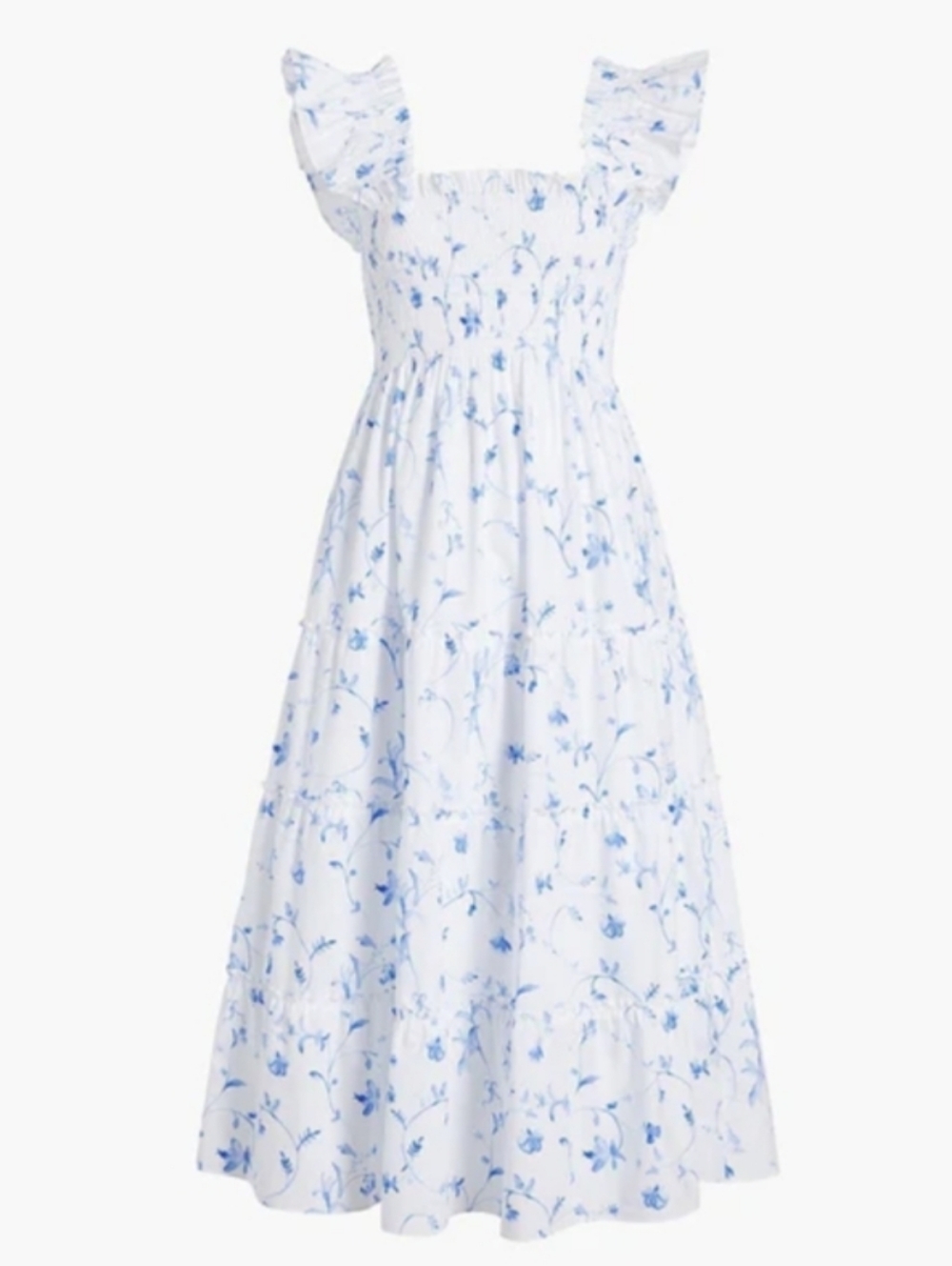 Hill House The Ellie Nap Smocked Tiered Midi Dress In Blue Botanical - Picture 9 of 10